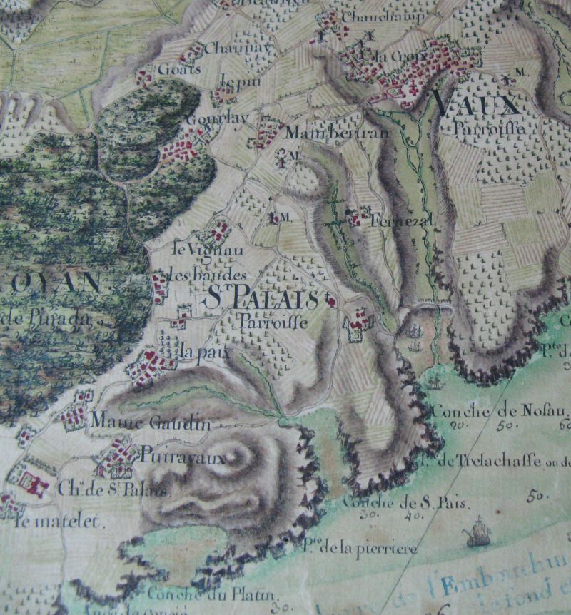 Saint-Palais, partie est, sur la carte de la Gironde par Desmarais en 1759.