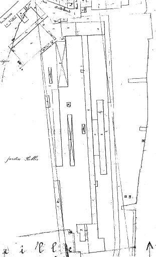 Plan de situation d'après le plan cadastral de 1875, section C1, au 1/1000.