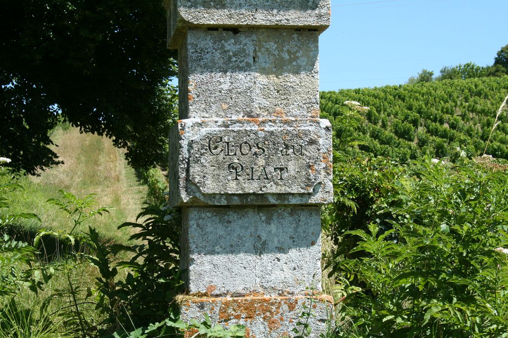 Clos du Piat, pilier de portail dans le vignoble : détail.