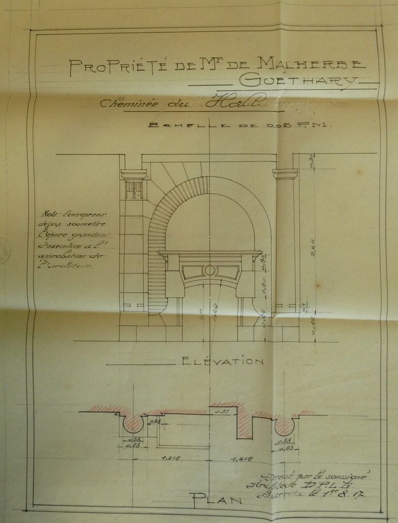 Plan de la cheminée du hall, août 1918.