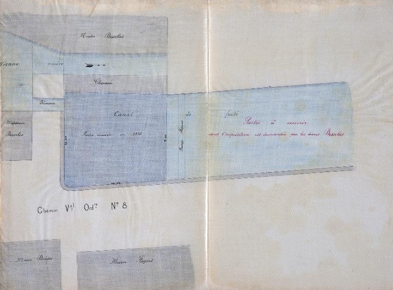 Plan du projet de couverture du canal de fuite de la mégisserie Desselas. 21 août 1896.