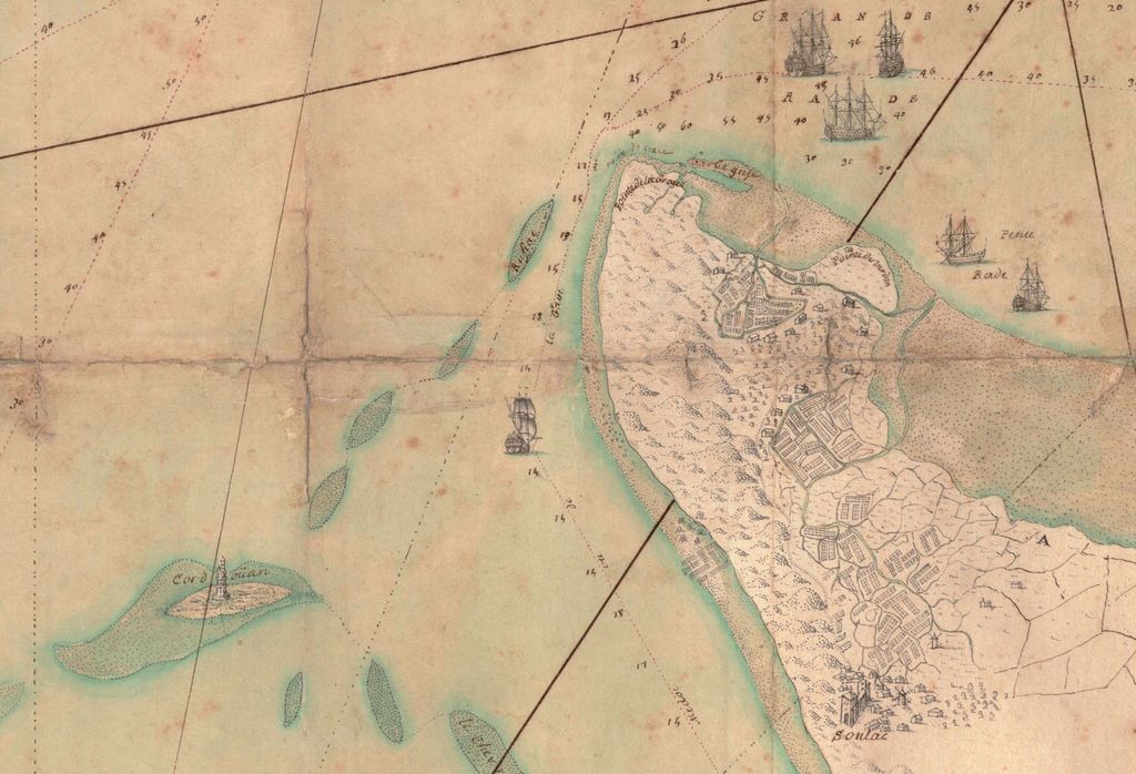 Carte des rivières de la Gironde et Dordogne depuis leurs embouchures jusqu'à Bordeaux / Libourne, 1692 : détail de la Pointe de Grave.