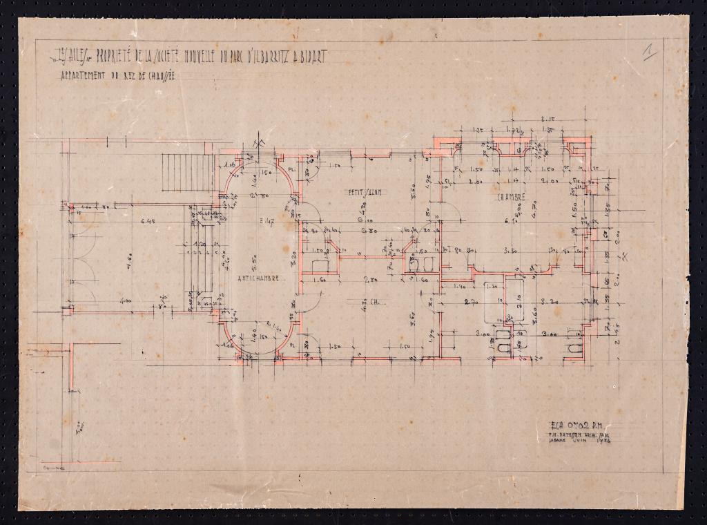 Plan de l'appartement du rez-de-chaussée, P. H. Datessen, La Baule, juin 1936.