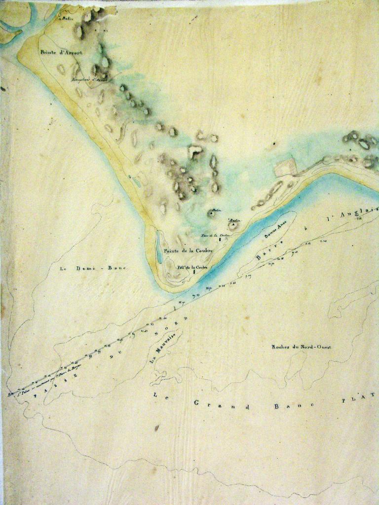 Plan de l'embouchure de la Gironde (...), 1837 : détail du secteur de la Coubre.