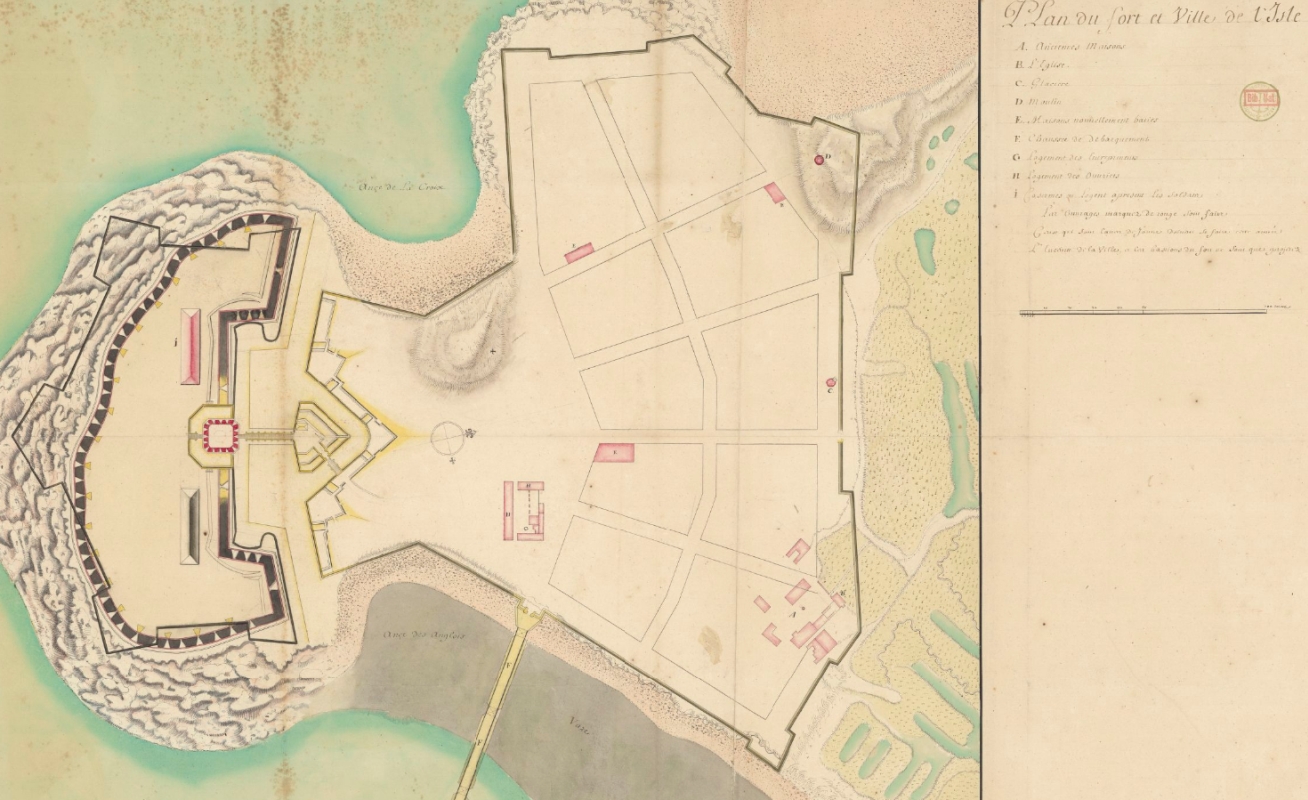 Projet de plan du fort et du village en 1692. 