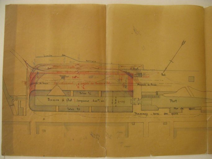 Plan du projet d'agrandissement du bassin en 1904.