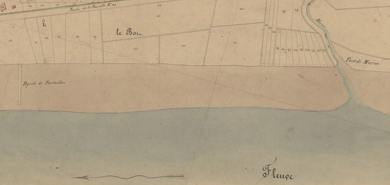 Extrait du plan cadastral, section B, mention du port de la Morue, 1832.