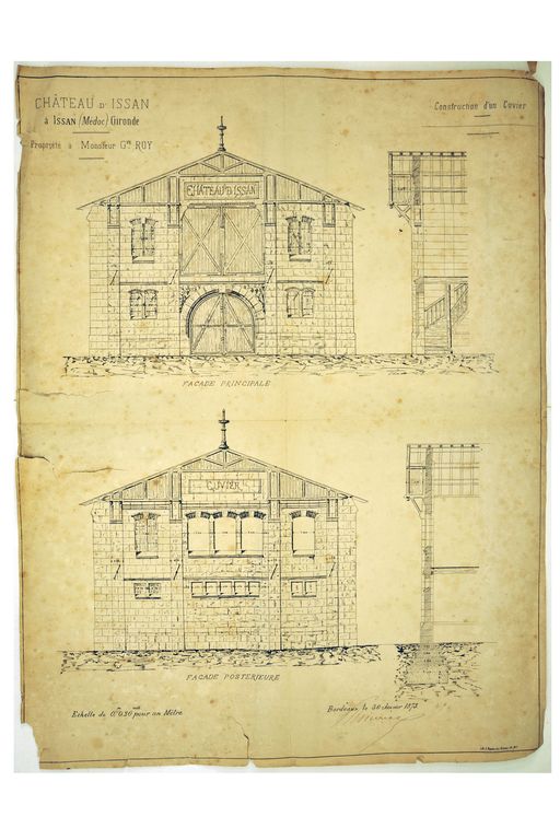 Plan du cuvier : façades principale et postérieure, 30 janvier 1873.