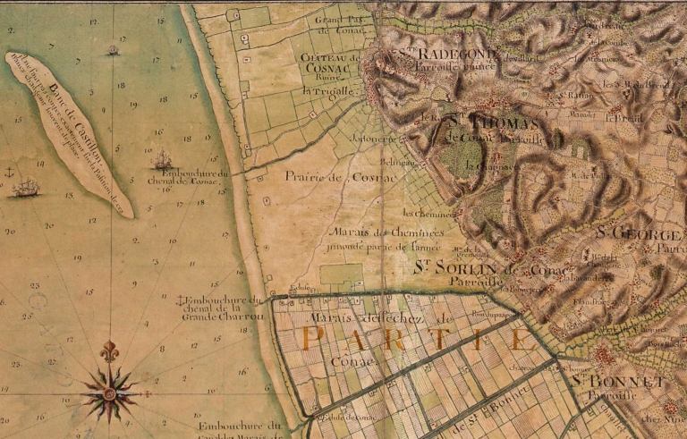 Saint-Thomas-de-Cônac en 1718 sur une carte de l'ingénieur Claude Masse.