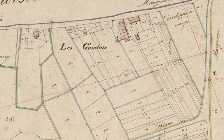 Extrait du plan cadastral de 1826 : lieu-dit les Gondats.