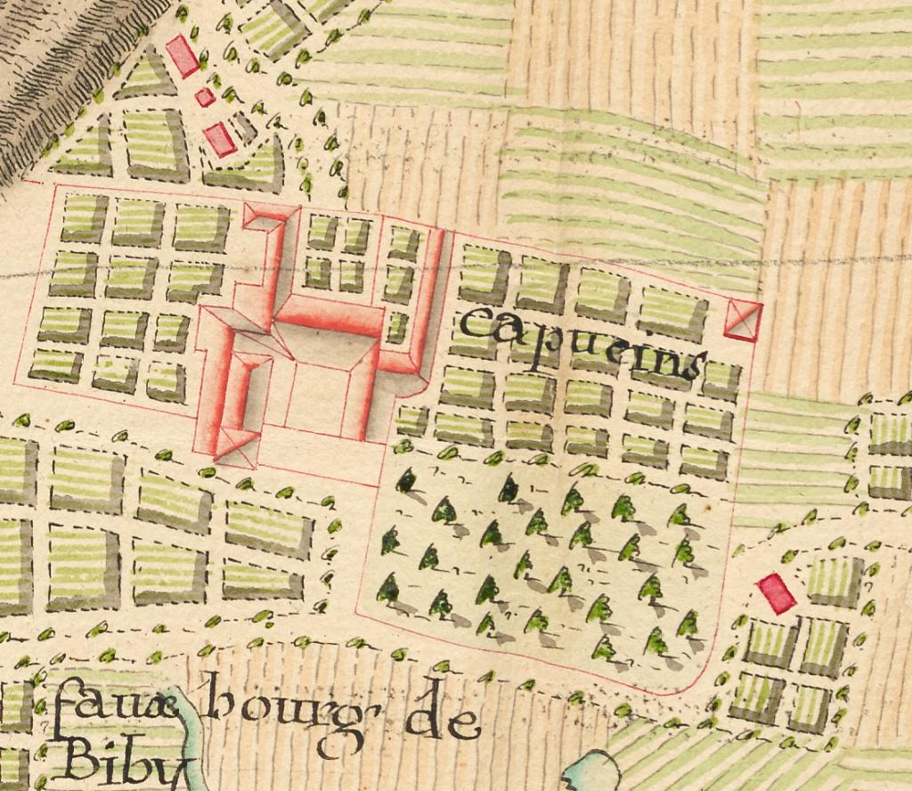 Couvent des Capucins. Détail du plan de Dax de 1724 conservé à Vincennes.