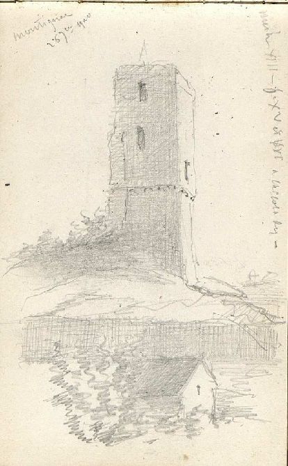 Dessin du château de Montignac par A. Rouméjoux, 2 juin 1892.