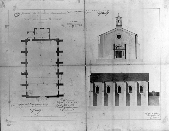 Projet de construction (plan, élévations], par L. Jossier, architecte à Paris, du 20 mars 1856.