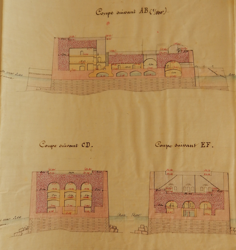Avant-projet de réorganisation du fort en 1891, coupes.