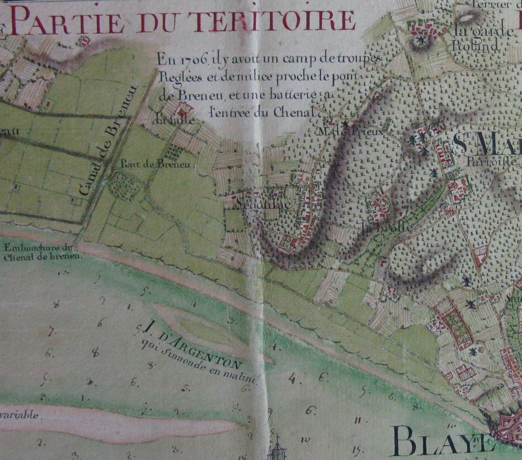 Carte du cours de la Garonne, 1755, détail.