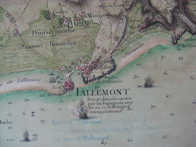 Extrait de la carte de la Gironde par Desmarais en 1759 : bateaux mouillant dans l'anse de Talmont.