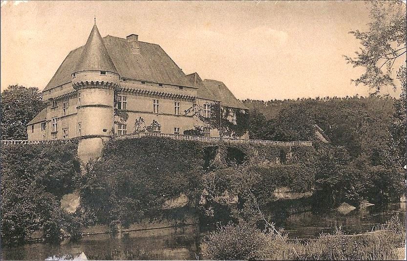 Vue d'ensemble du château au sud-est, depuis la Vézère. Carte postale (éditeur inconnu), s.d. (premier quart du XIXe siècle).