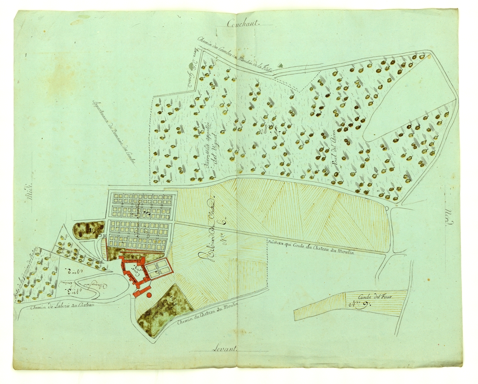 Plan du domaine de la Grande Filolie levée en 1809 accompagnant le procès-verbal de visite du château (AD Dordogne, Q 385).