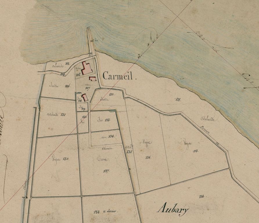 Extrait du plan cadastral, section C2, 1820 : lieu-dit Carmeil.