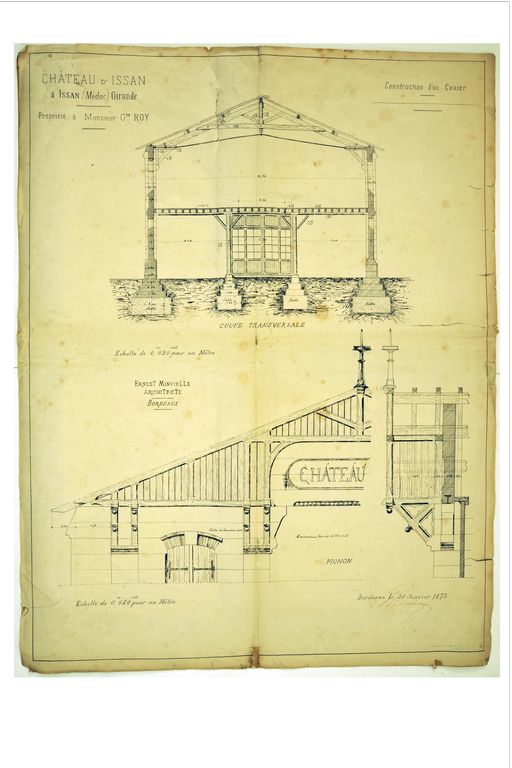 Plan du cuvier : coupe transversale et dessin du pignon, 30 janvier 1873.