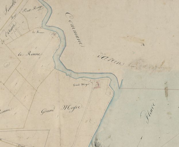 Extrait du plan cadastral de 1827, indiquant le lieu-dit Pont Rouge.