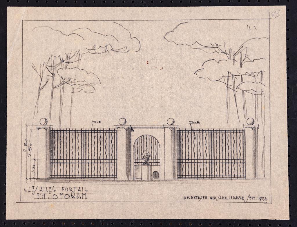 Elevation du portail d'entrée, P. H. Datessen, La Baule, septembre 1936.