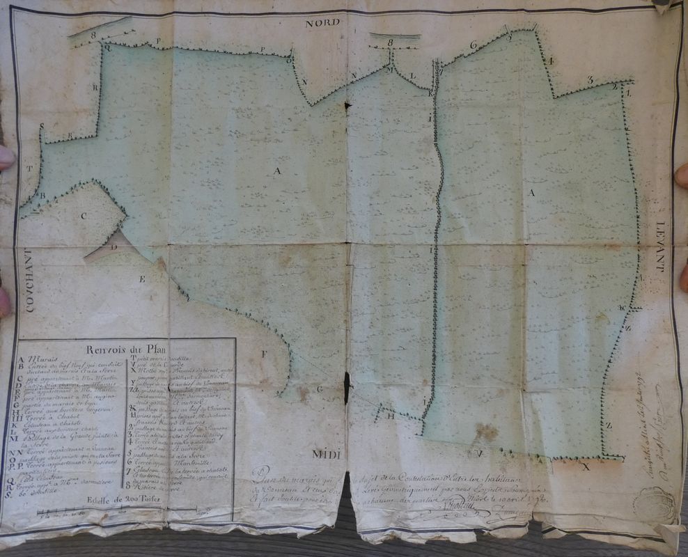 Plan du marais communal de la Ruelle contesté entre les habitants du Vanneau et d'Irleau, 10 avril 1792.