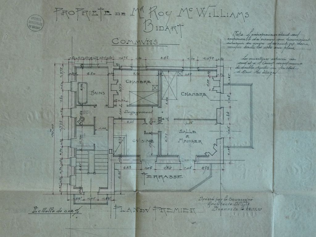 Plan du 1er étage, 25 novembre 1910, Louis gomez.