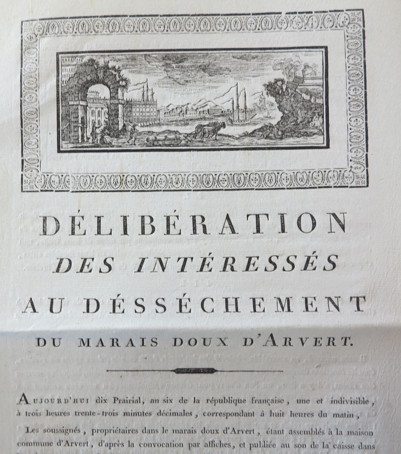 Délibération des intéressés au dessèchement du marais doux d'Arvert, 10 prairial an 10 (30 mai 1802).