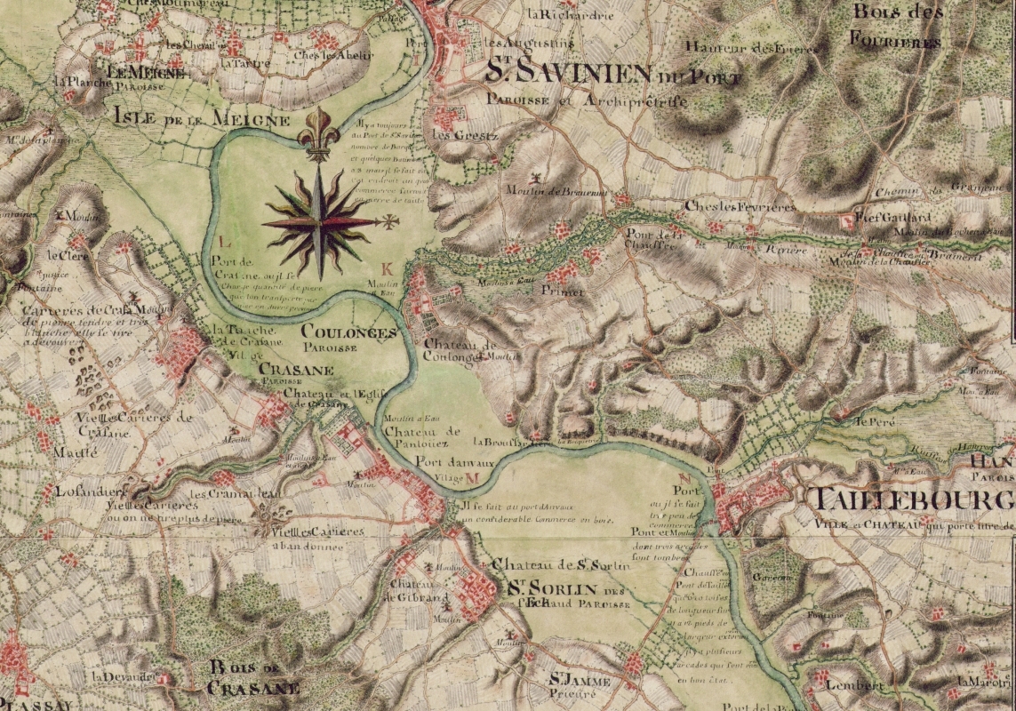 Le port d'Envaux sur une carte de Claude Masse datée de 1718.