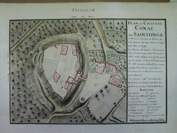 Plan du château de Cônac par Claude Masse en 1708.