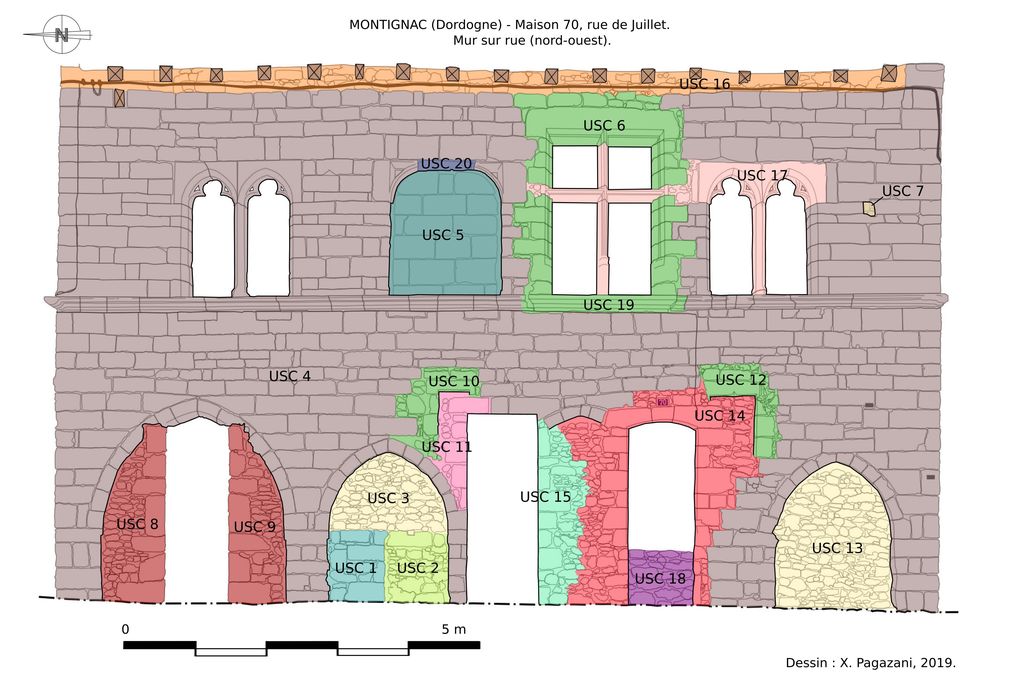 Relevé des différentes unités stratigraphiques construites sur le relevé pierre à pierre (DAO : X. Pagazani, 2019).