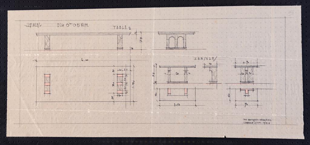 Plan, élévations et coupes de la table 2, P. H. Datessen, La Baule, juin 1936.