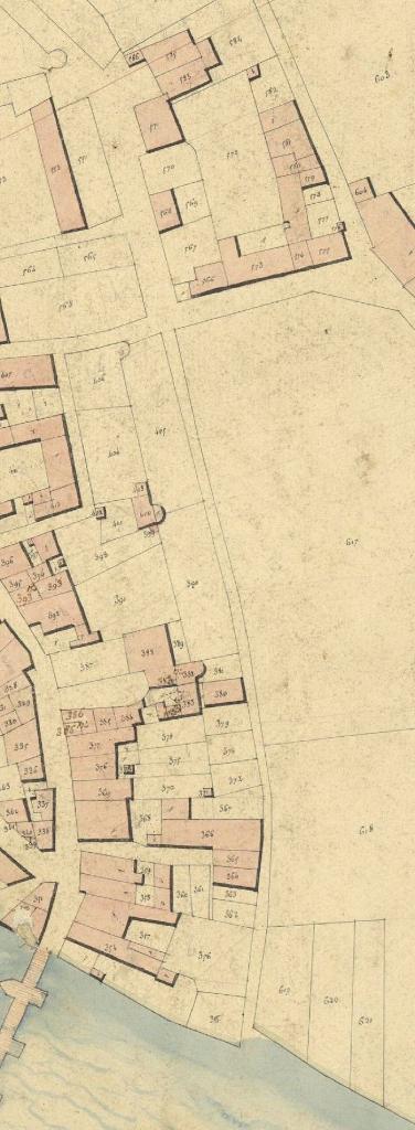 Rue des Tanneries sur le plan cadastral de 1825, feuille E2.