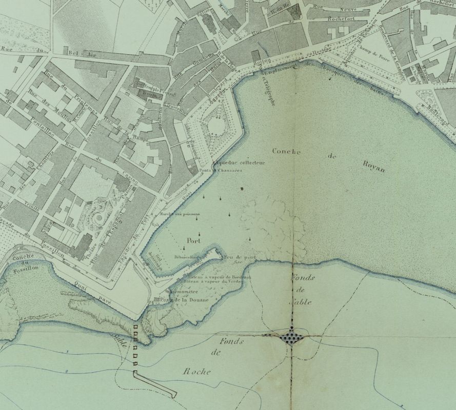Plan de Royan en 1885, détail : le front de mer, le port et Foncillon.