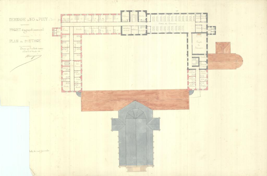 Projet d'agrandissement (non réalisé). Plan du 2e étage. Victor Sanguinet, 1888.