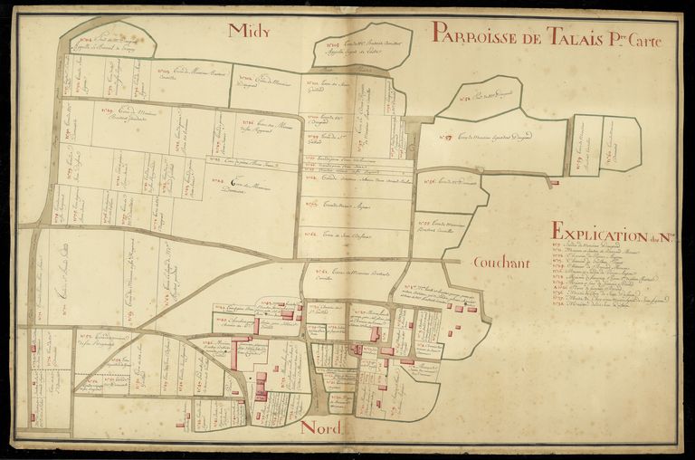 Plan de la paroisse de Talais, 2ème moitié du 18e siècle : première carte.