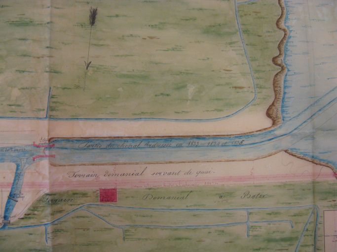 Projet d'aménagement du port de Mortagne par l'ingénieur Lessore en 1836 : le chenal redressé entre 1833 et 1835.