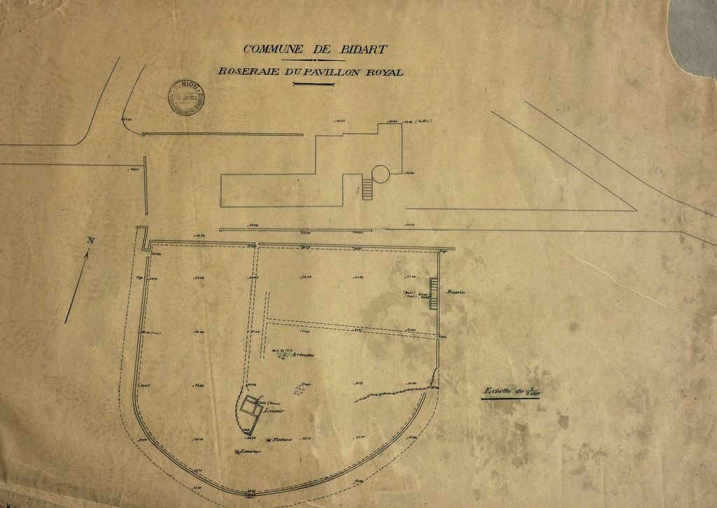 Plan d'état des lieux des dépendances, 1925, A.Bion, géomètre.
