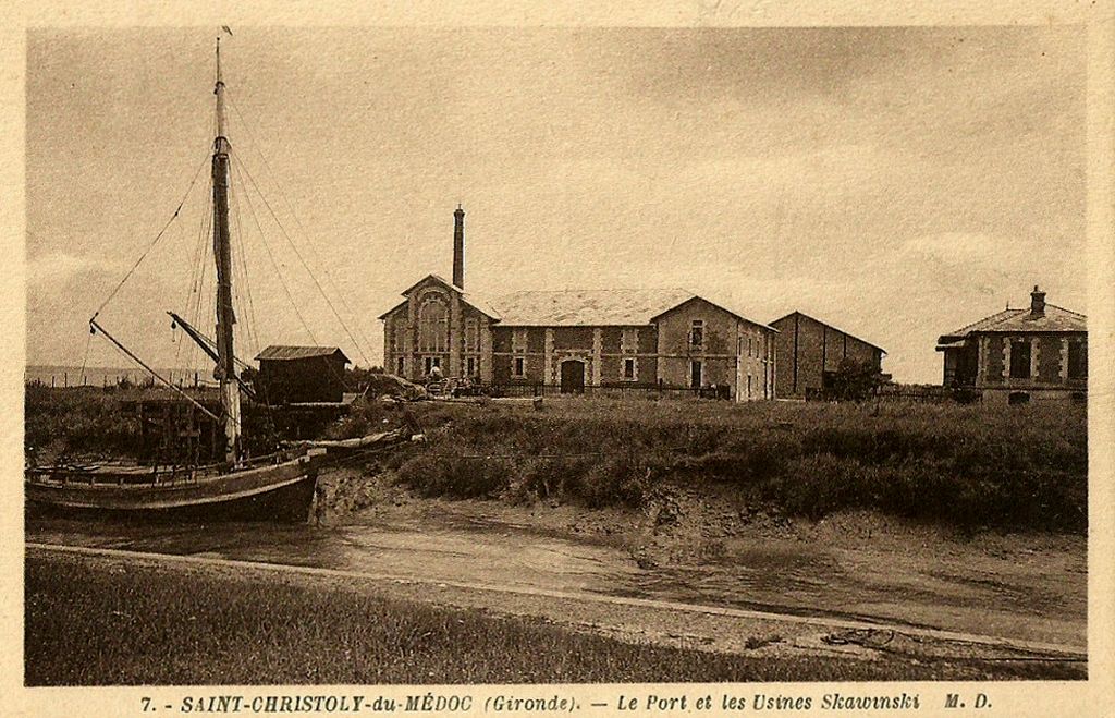 Carte postale, le port et les usines Skawinski, fin 19e - début 20e siècle.