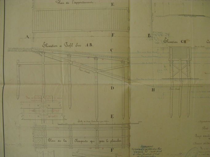 Projet d'aménagement du port des Monards par l'ingénieur Lessore en 1843 : plans d'un appontement.