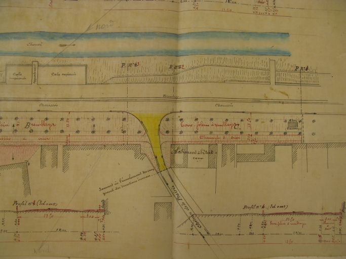 Plan de Port-Maubert en 1897 : port, quai, maison d'éclusier, abri du tramway.