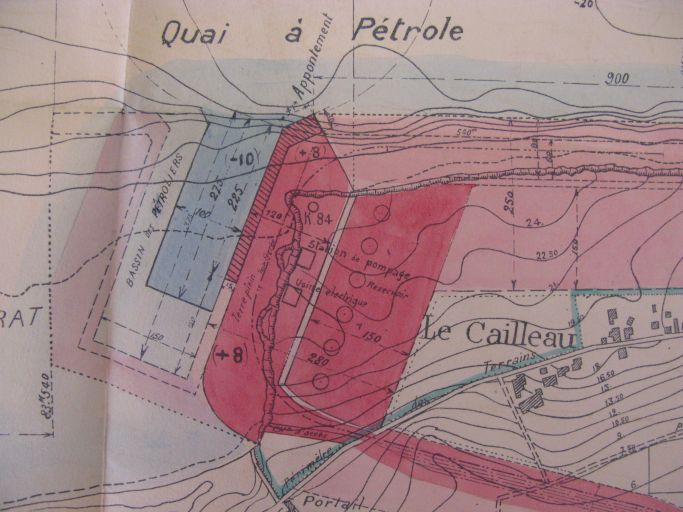 Projet de port pétrolier au Caillaud, vers 1922 : détail du plan.