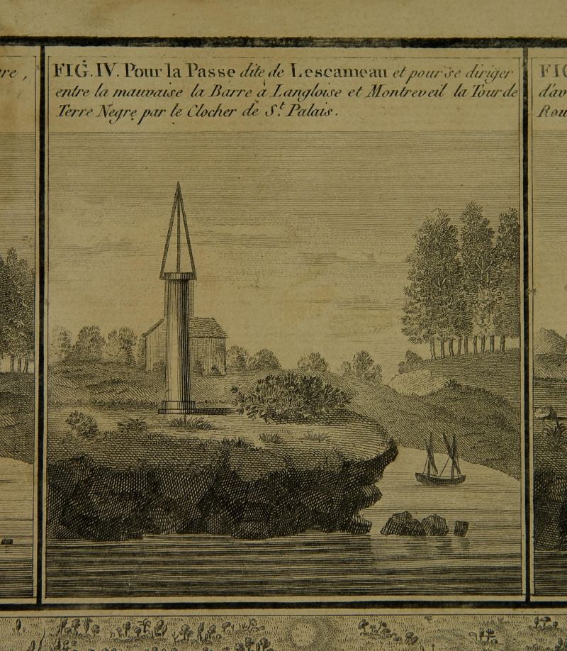 La tour de Terre-Nègre dans l'alignement du clocher de Saint-Palais, en 1776.