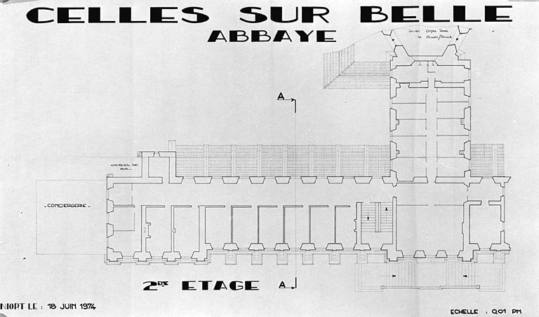 Plan du deuxième étage. Agence des bâtiments de France des Deux-Sèvres, Niort, 1974.