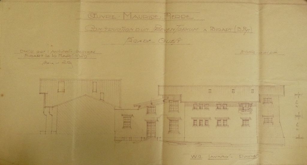 Plan en élévation de la façade ouest, Henri rateau, 10 mars 1929. Impression