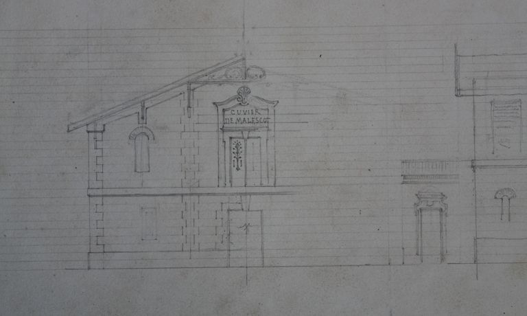 Projet de cuvier : élévation du pignon, dessin, s.d. [vers 1870].