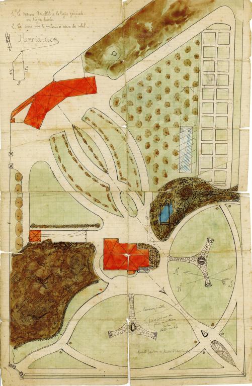 Plan d'aménagement du jardin de la Villa Gischia. Signé Harrialuce (non identifié). Non daté.