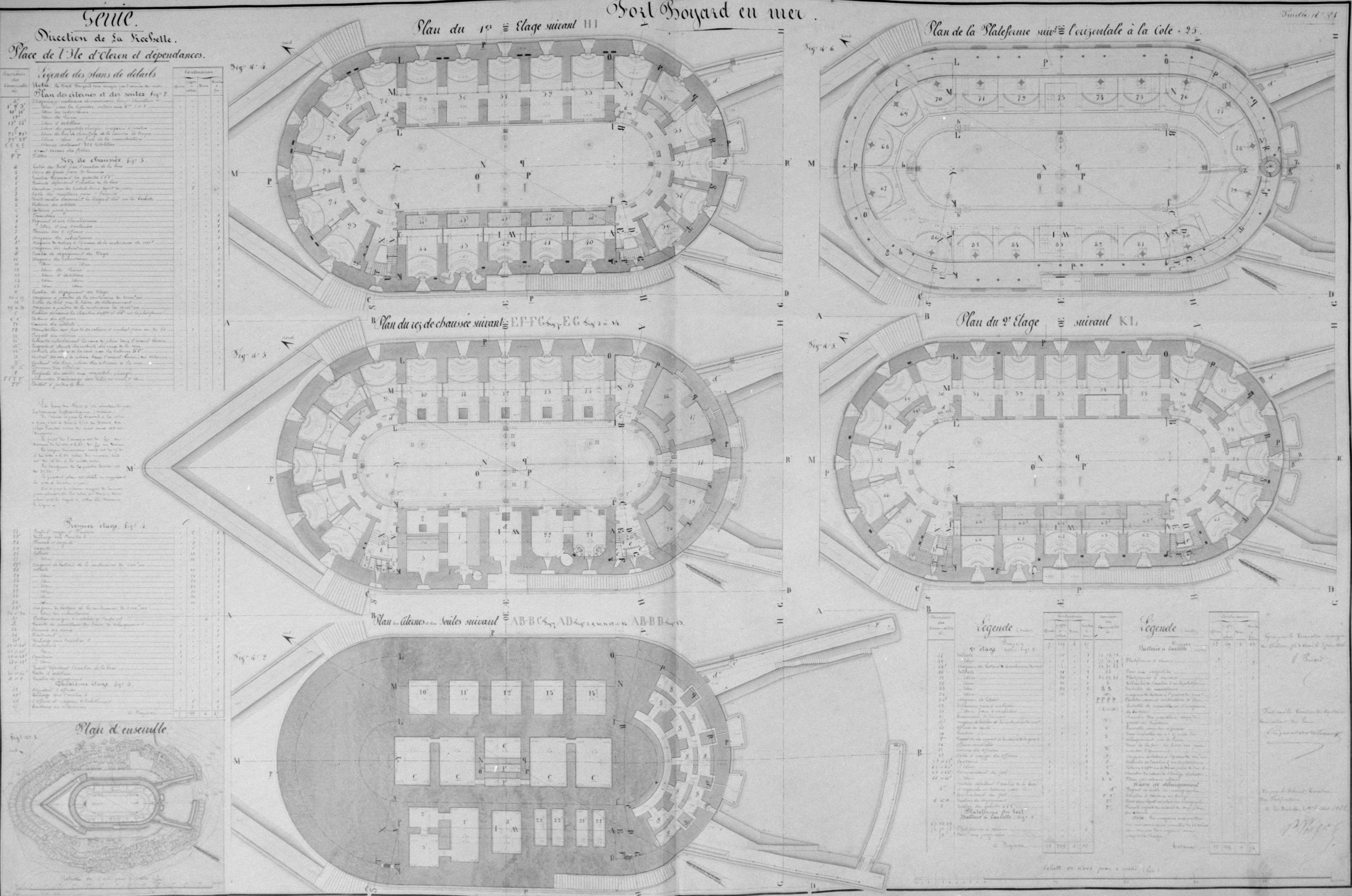 Plan légendé des différents niveaux du fort en 1866. 