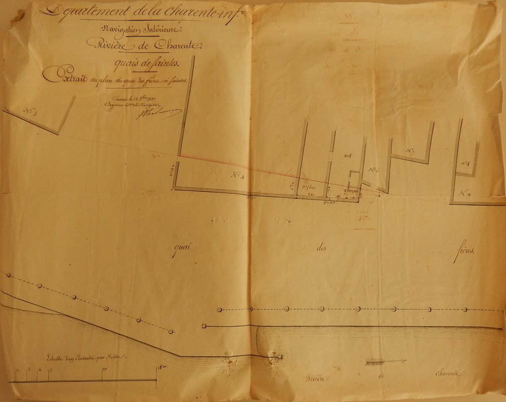 Plan de l'extémité sud du quai des Frères en 1837. 